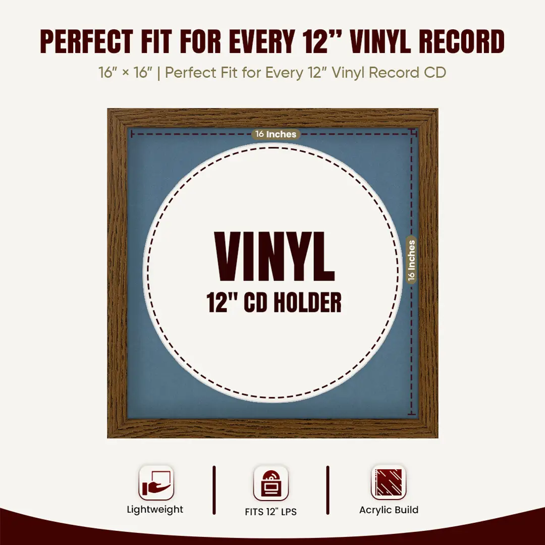 16x16" Modern Dark Oak Vinyl Record Frame With Pompador Mount For 12" LP Discs | Contemporary Wall Display thumbnail 3
