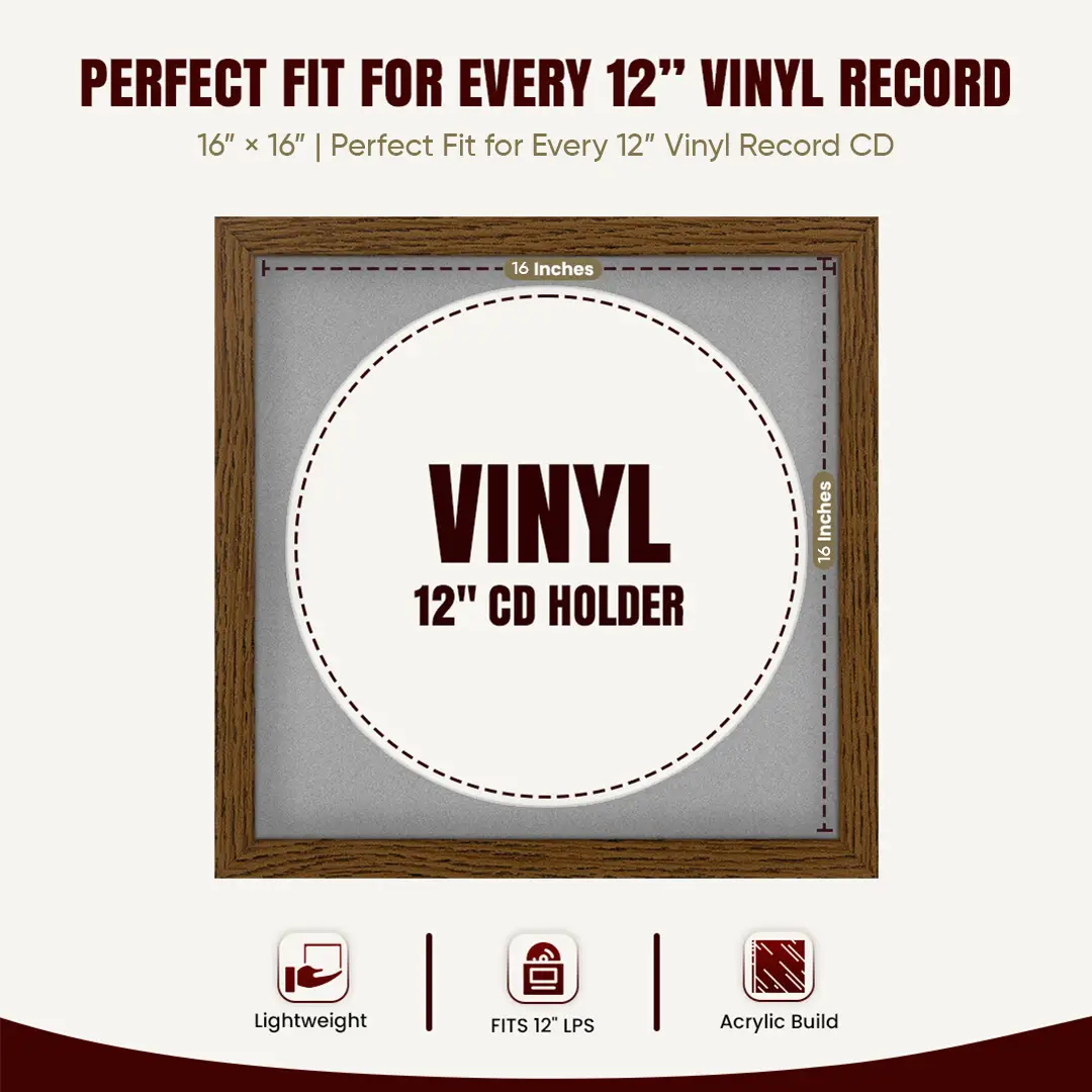 16x16" Modern Dark Oak Vinyl Record Frame With Silver Mount For 12" LP Discs | Elegant Frame For Music Lovers thumbnail 3