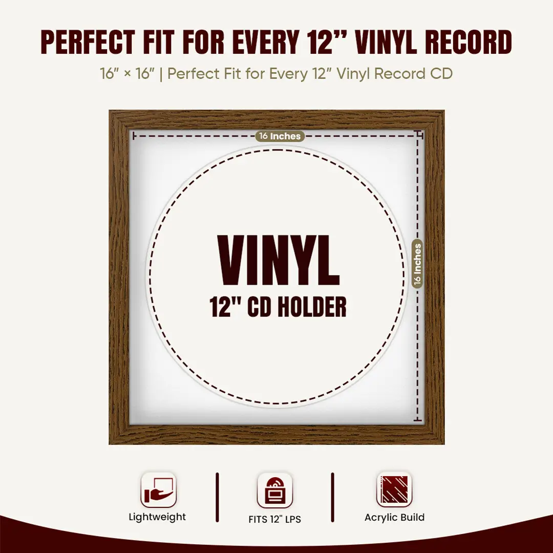 16x16" Modern Dark Oak Vinyl Record Frame With Ice White Mount For 12" LP Discs | Contemporary Wall Display thumbnail 3