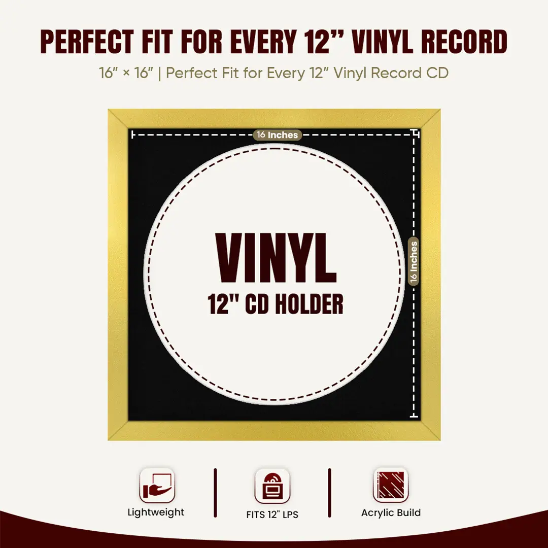 16x16" Modern Gold Vinyl Record Frame With Black Mount For 12" LP Discs | Contemporary Wall Display thumbnail 3
