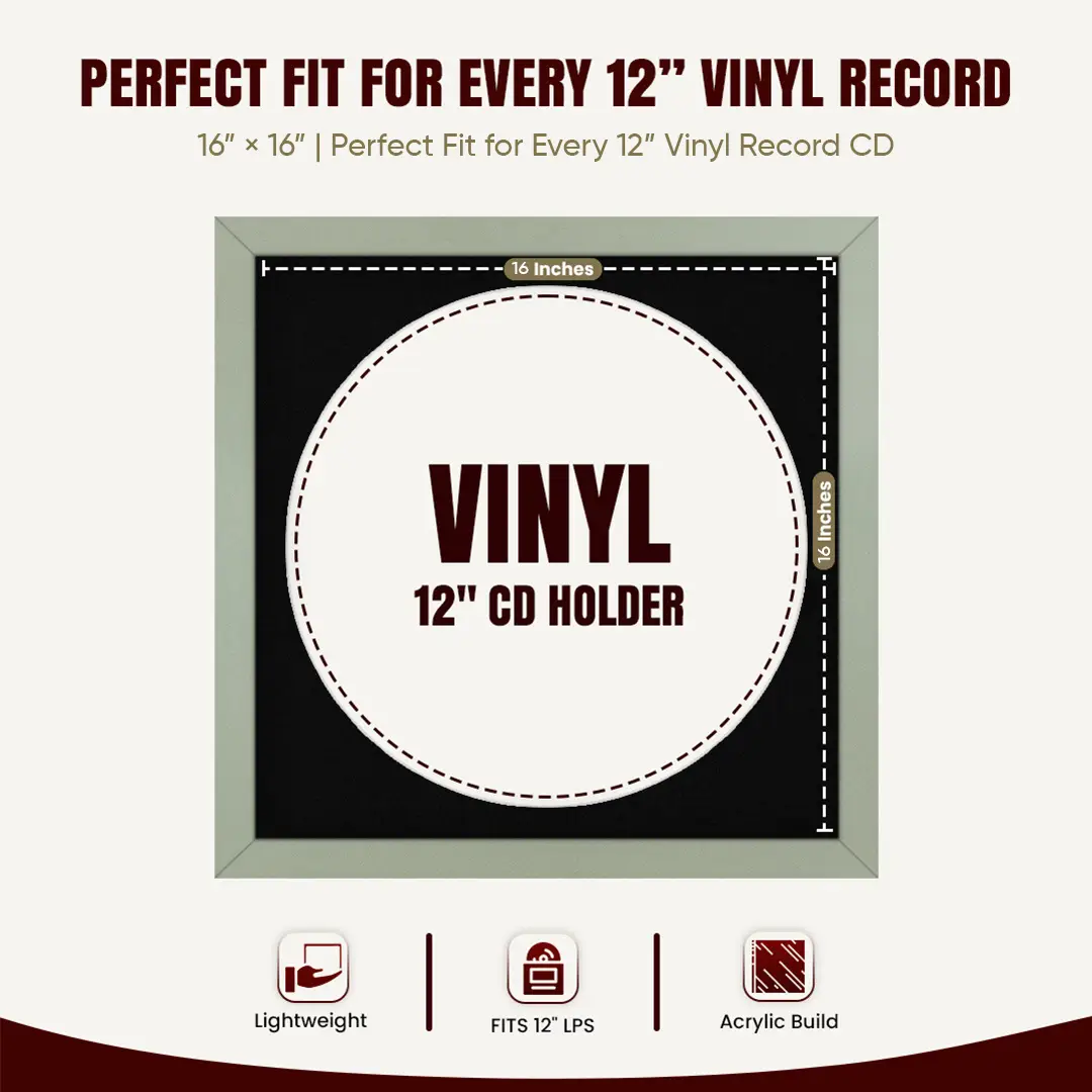 16x16" Modern Green Vinyl Record Frame With Black Mount For 12" LP Discs | Elegant Frame For Music Lovers thumbnail 3