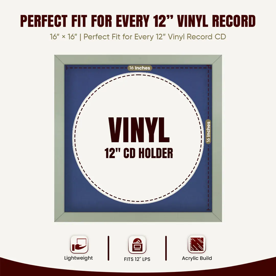 16x16" Modern Green Vinyl Record Frame With Blue Mount For 12" LP Discs | Elegant Frame For Music Lovers thumbnail 3