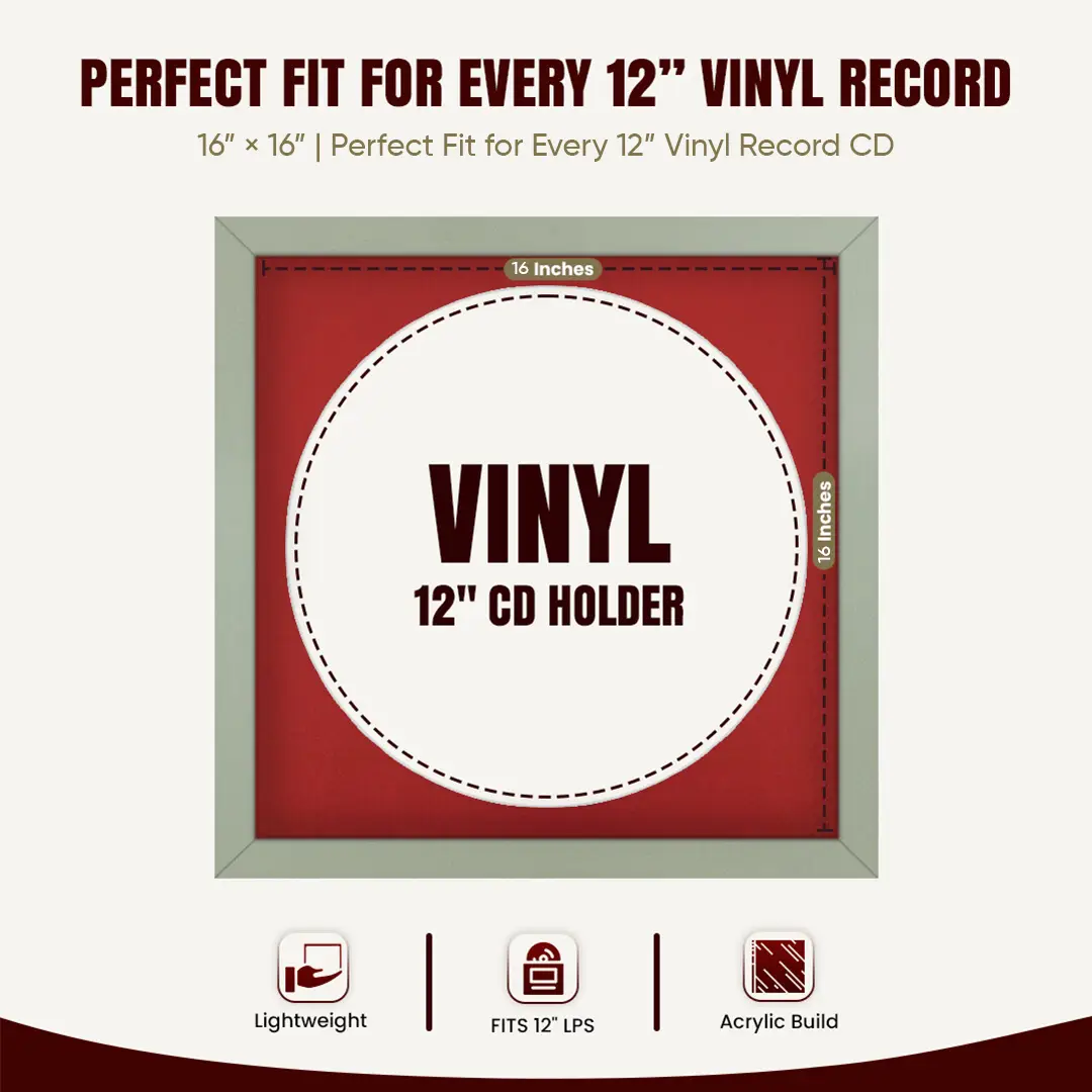 16x16" Modern Green Vinyl Record Frame With Crimson Mount For 12" LP Discs | Contemporary Wall Display thumbnail 3