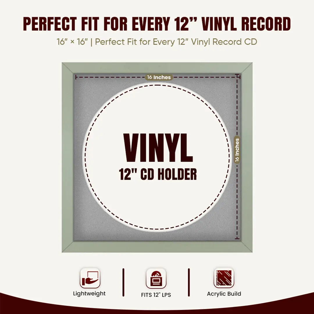 16x16" Modern Green Vinyl Record Frame With Silver Mount For 12" LP Discs | Premium Wall Frame For Music Enthusiasts thumbnail 3