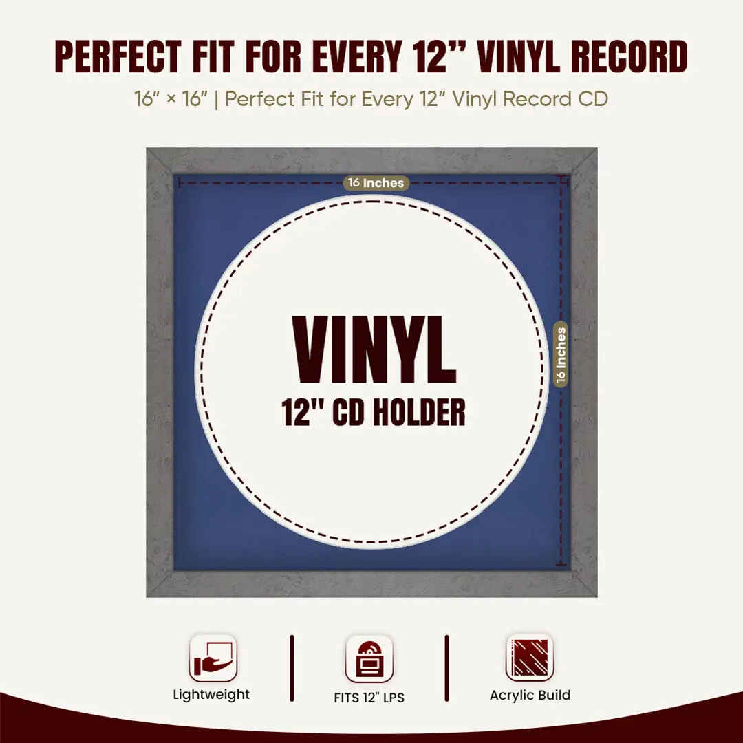 16x16" Modern Grey Marble Vinyl Record Frame With Blue Mount For 12" LP Discs | Elegant Frame For Music Lovers thumbnail 3
