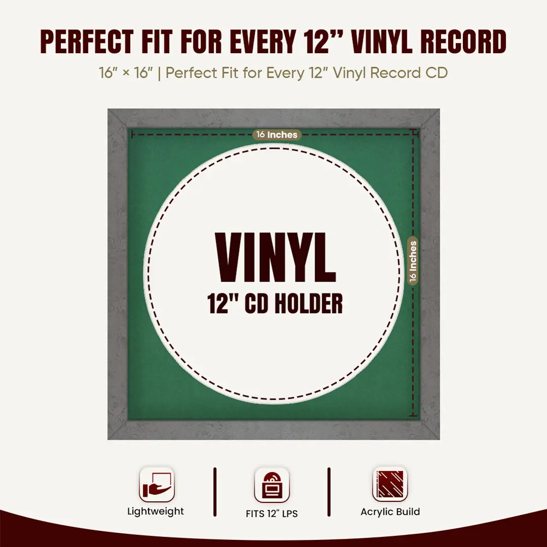 16x16" Modern Grey Marble Vinyl Record Frame With Black Mount For 12" LP Discs | Elegant Frame For Music Lovers thumbnail 3