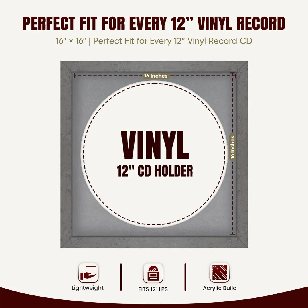 16x16" Modern Grey Marble Vinyl Record Frame With Mid Grey Mount For 12" LP Discs | Premium Wall Frame For Music Enthusiasts thumbnail 3