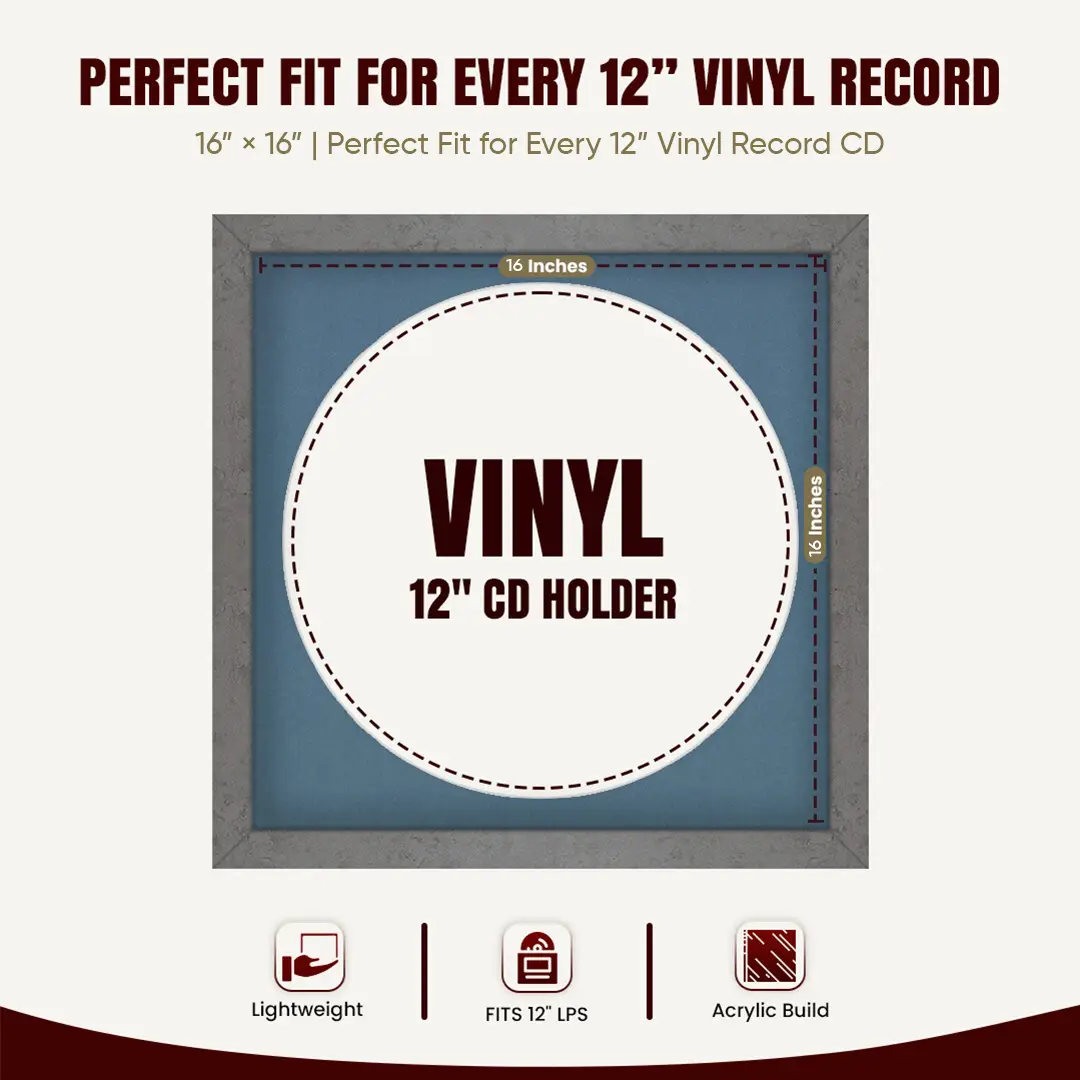 16x16" Modern Grey Marble Vinyl Record Frame With Pompador Mount For 12" LP Discs | Elegant Frame For Music Lovers thumbnail 3