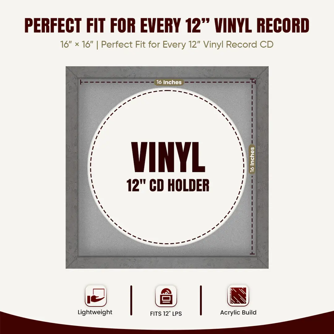 16x16" Modern Grey Marble Vinyl Record Frame With Silver Mount For 12" LP Discs | Contemporary Wall Display thumbnail 3
