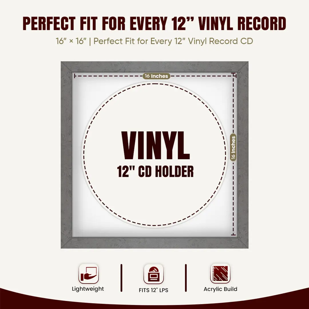 16x16" Modern Grey Marble Vinyl Record Frame With Ice White Mount For 12" LP Discs | Contemporary Wall Display thumbnail 3