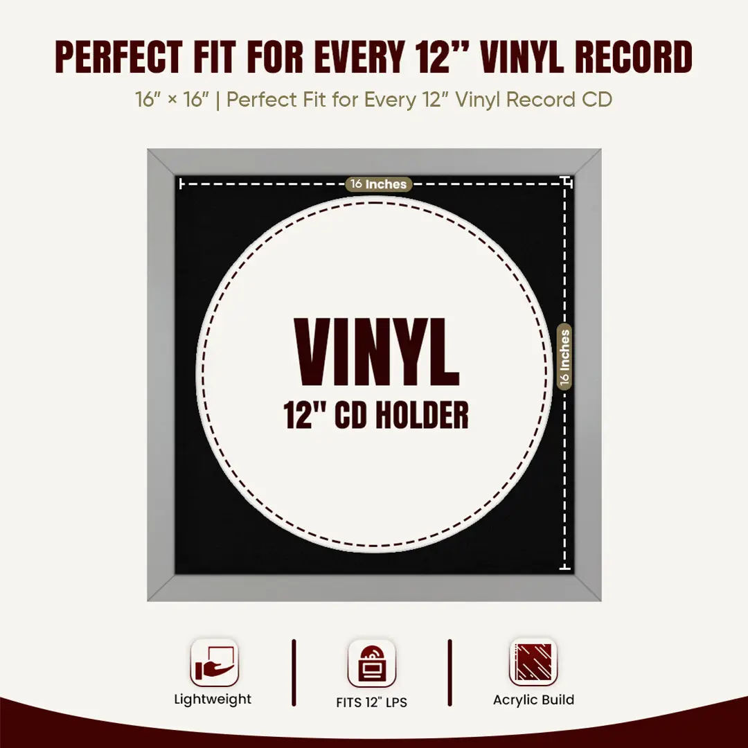 16x16" Modern Light Grey Vinyl Record Frame With Black Mount For 12" LP Discs | Contemporary Wall Display thumbnail 3