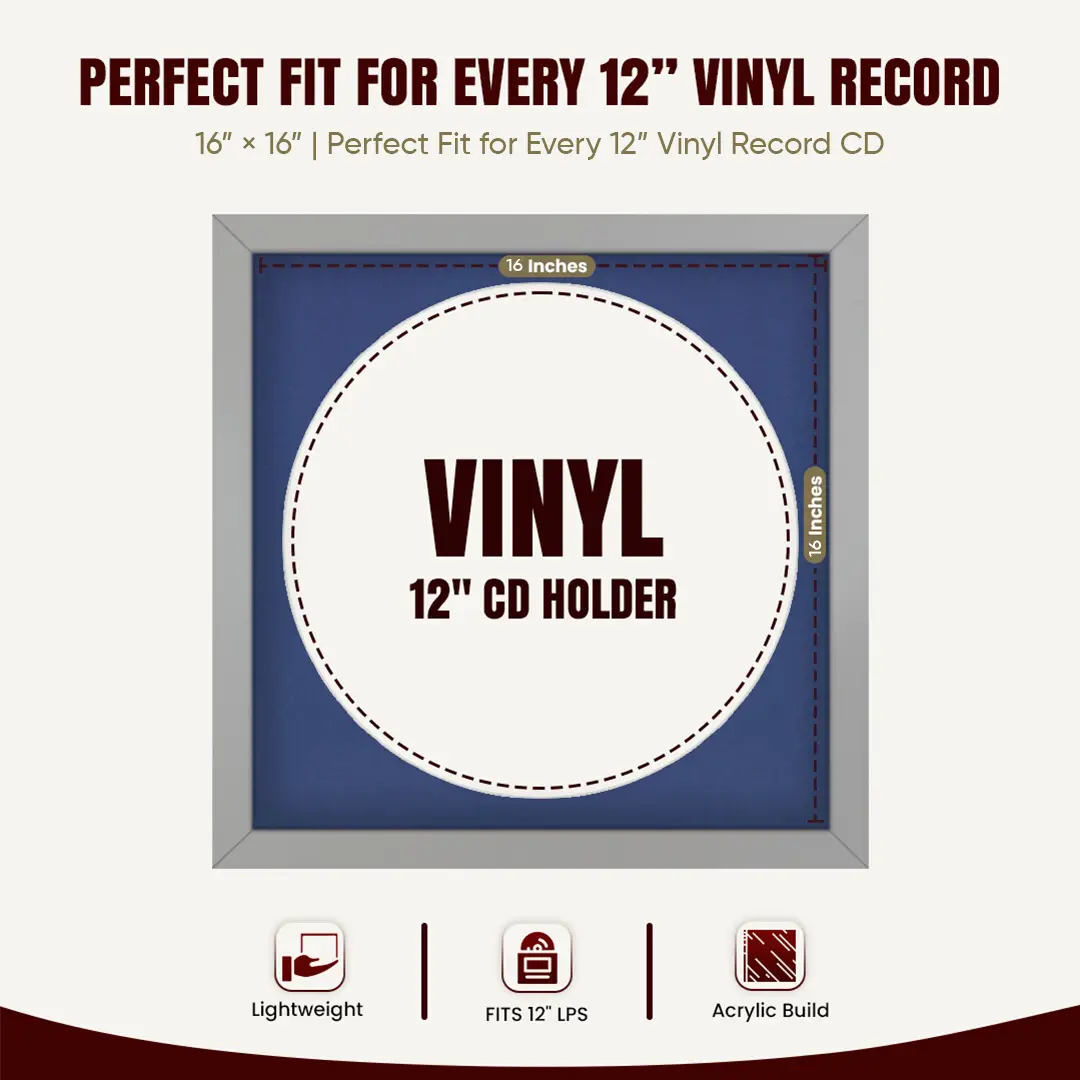 16x16" Modern Light Grey Vinyl Record Frame With Blue Mount For 12" LP Discs | Elegant Frame For Music Lovers thumbnail 3