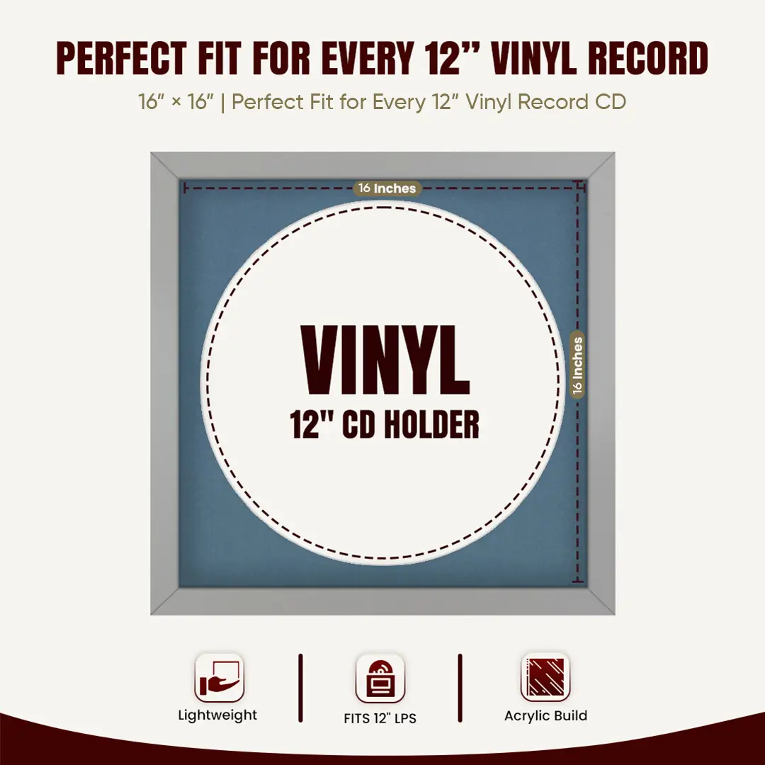 16x16" Modern Light Grey Vinyl Record Frame With Pompador Mount For 12" LP Discs | Elegant Frame For Music Lovers thumbnail 3