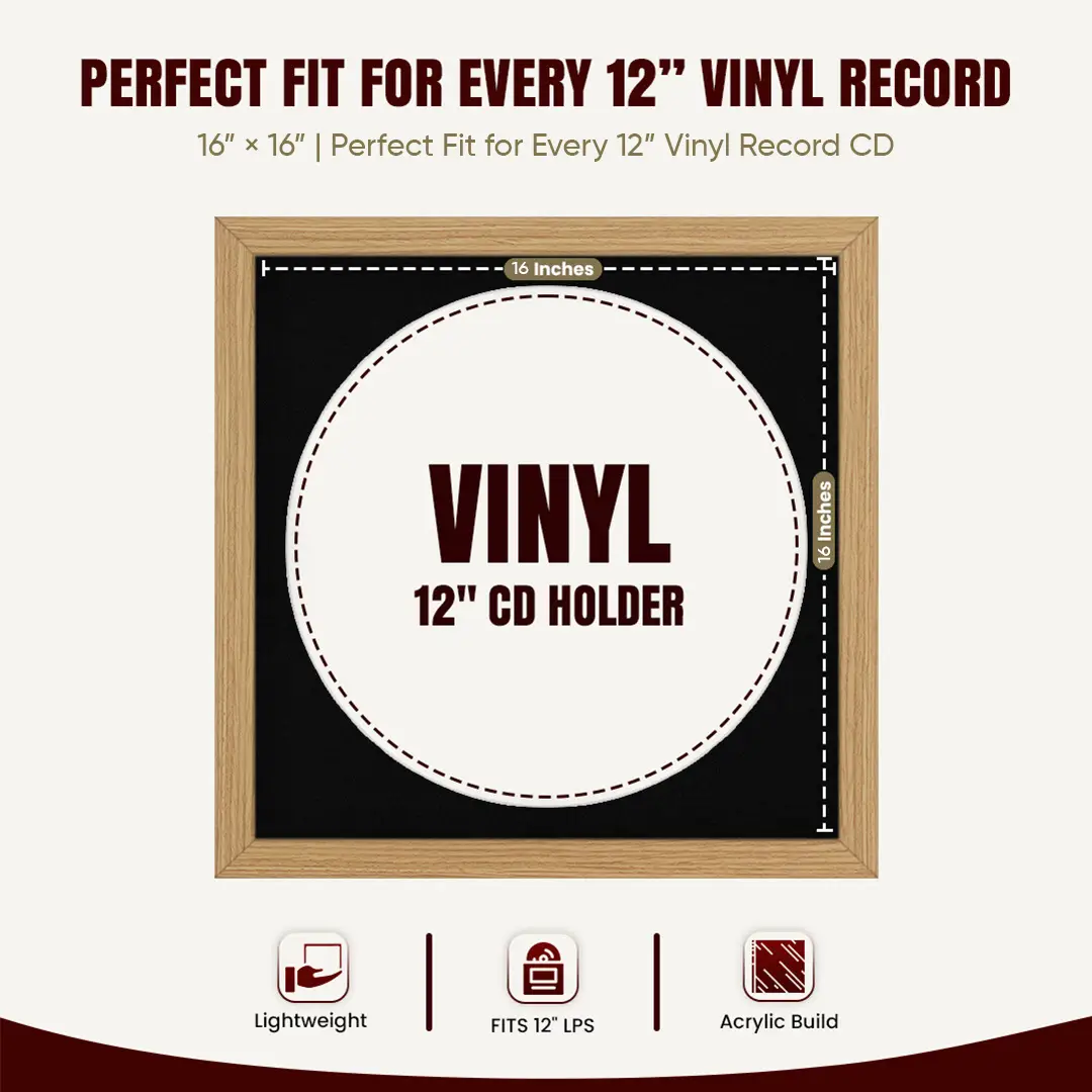 16x16" Modern Light Oak Vinyl Record Frame With Black Mount For 12" LP Discs | Contemporary Wall Display thumbnail 3