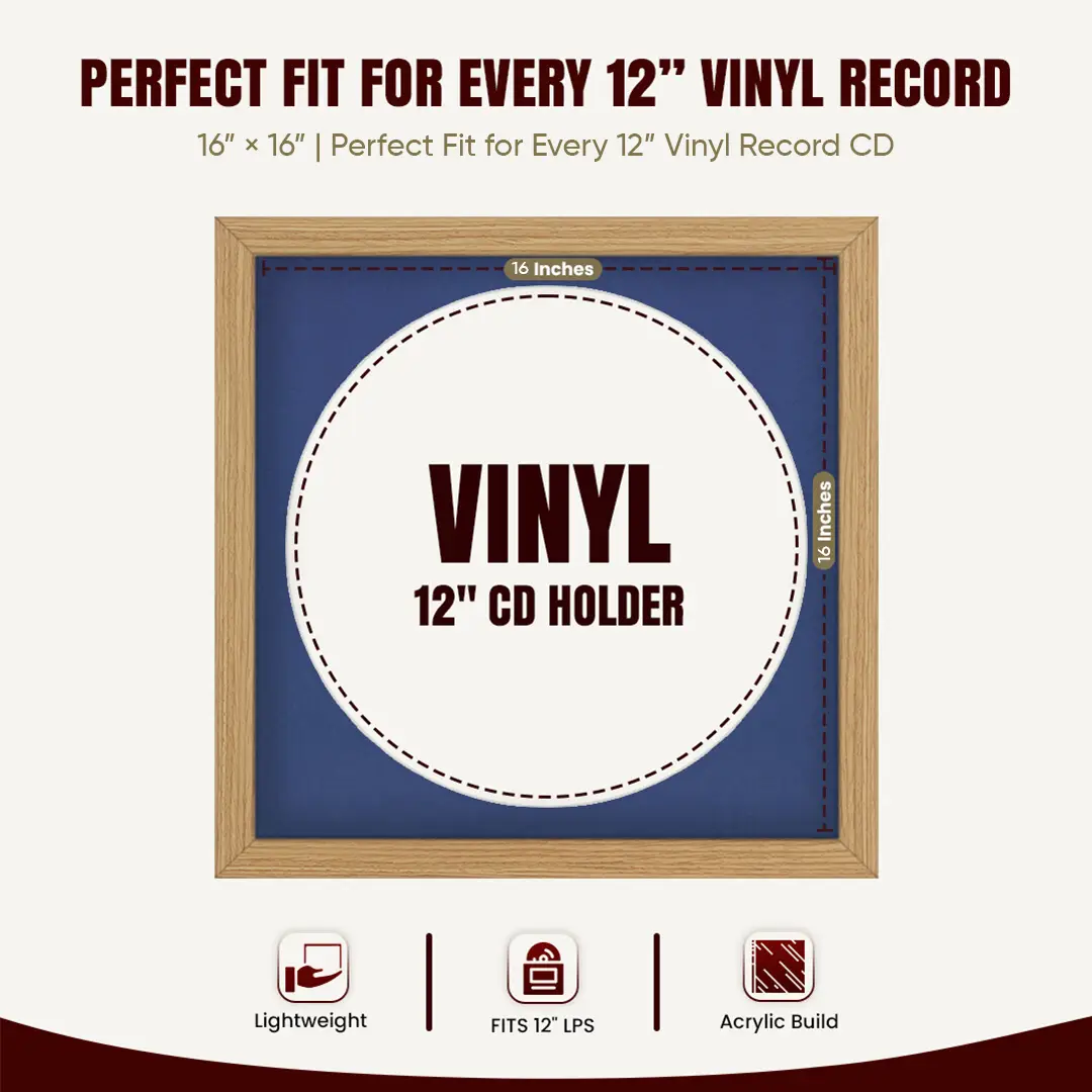 16x16" Modern Light Oak Vinyl Record Frame With Blue Mount For 12" LP Discs | Contemporary Wall Display thumbnail 3