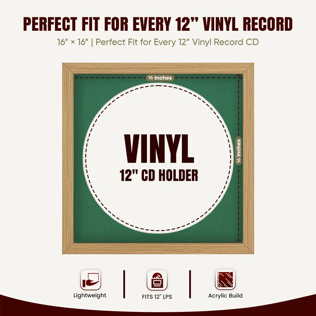 16x16" Modern Light Oak Vinyl Record Frame With Emerald (Green) Mount For 12" LP Discs | Elegant Frame For Music Lovers thumbnail 3