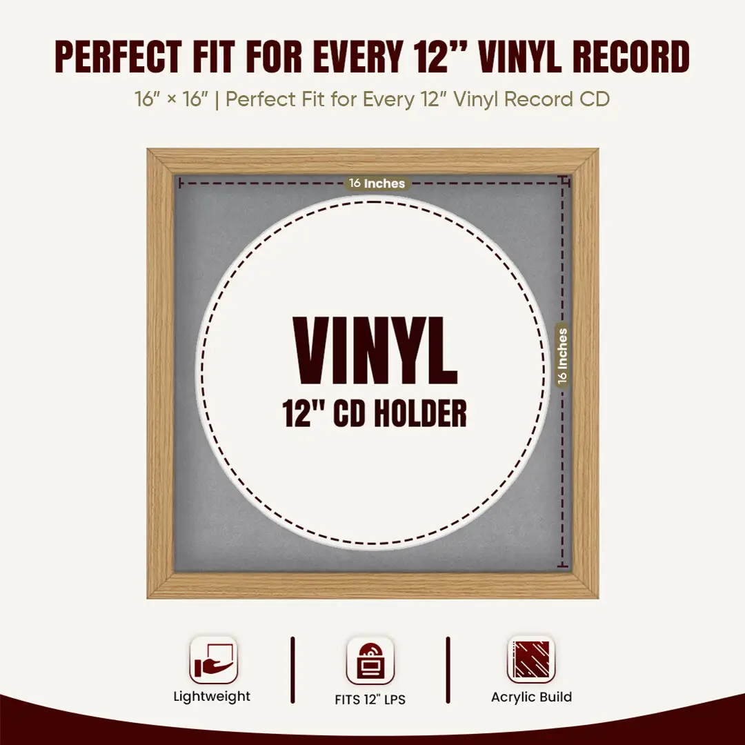 16x16" Modern Light Oak Vinyl Record Frame With Mid Grey Mount For 12" LP Discs | Contemporary Wall Display thumbnail 3