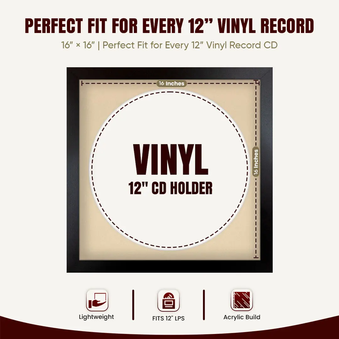 16x16" Modern Matte Black Vinyl Record Frame With Ivory Mount For 12" LP Discs | Premium Wall Frame For Music Enthusiasts thumbnail 3