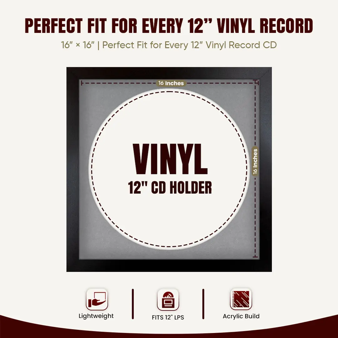 16x16" Modern Matte Black Vinyl Record Frame With Mid Grey Mount For 12" LP Discs | Elegant Frame For Music Lovers thumbnail 3