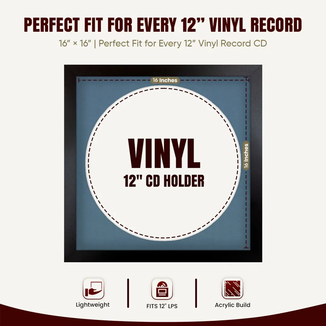 16x16" Modern Mat Black Vinyl Record Frame With Pompador Mount For 12" LP Discs | Contemporary Wall Display thumbnail 3