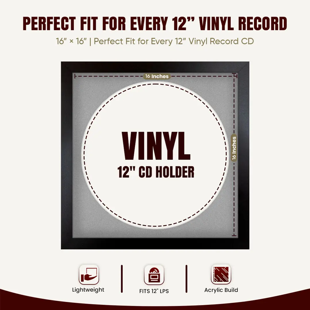 16x16" Modern Matte Black Vinyl Record Frame With Silver Mount For 12" LP Discs | Contemporary Wall Display thumbnail 3