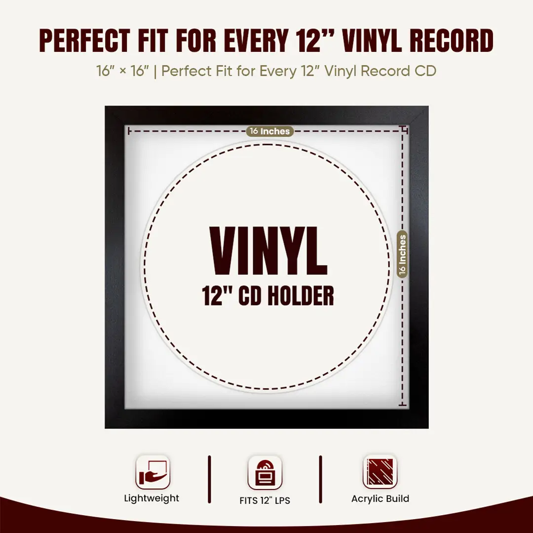 16x16" Modern Matte Black Vinyl Record Frame With Ice White Mount For 12" LP Discs | Premium Wall Frame For Music Enthusiasts thumbnail 3