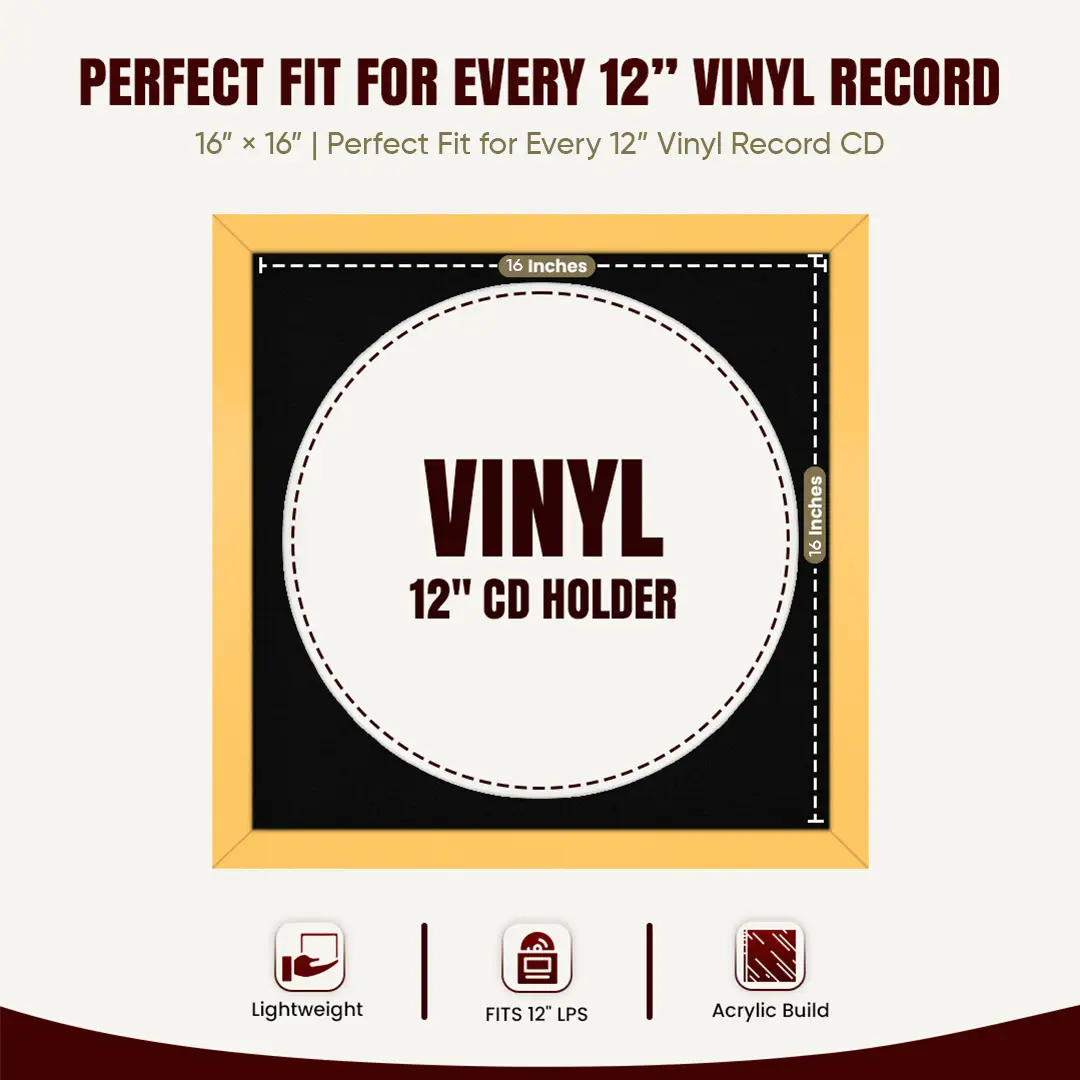 16x16" Modern Mustard Yellow Vinyl Record Frame With Black Mount For 12" LP Discs | Elegant Frame For Music Lovers thumbnail 3