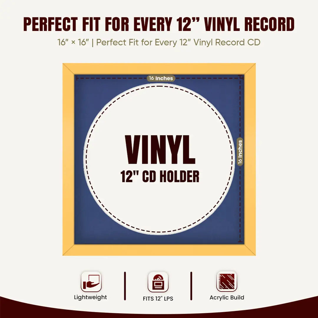 16x16" Modern Mustard Yellow Vinyl Record Frame With Blue Mount For 12" LP Discs | Premium Wall Frame For Music Enthusiasts thumbnail 3