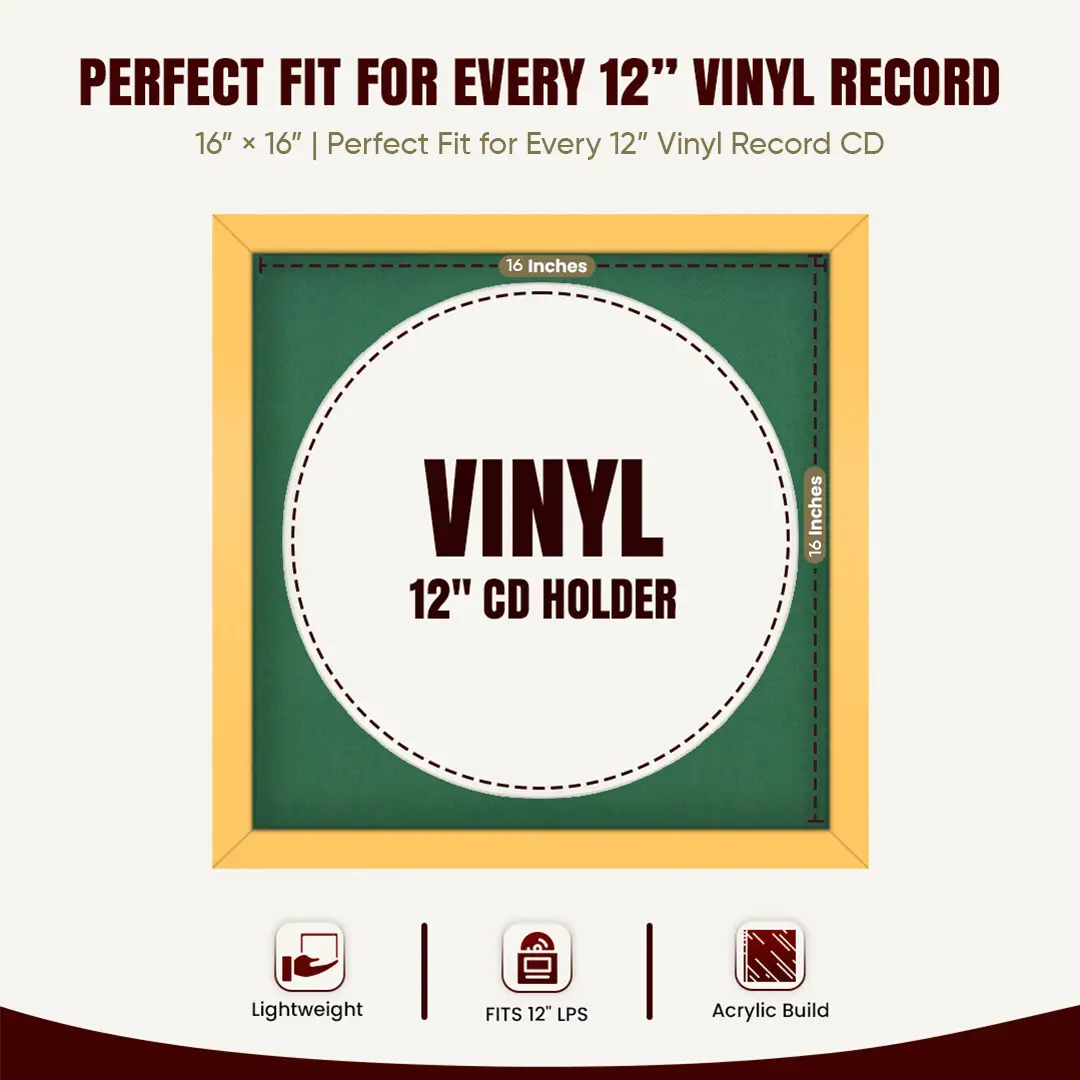 16x16" Modern Mustard Yellow Vinyl Record Frame With Emerald (Green) Mount For 12" LP Discs | Elegant Frame For Music Lovers thumbnail 3