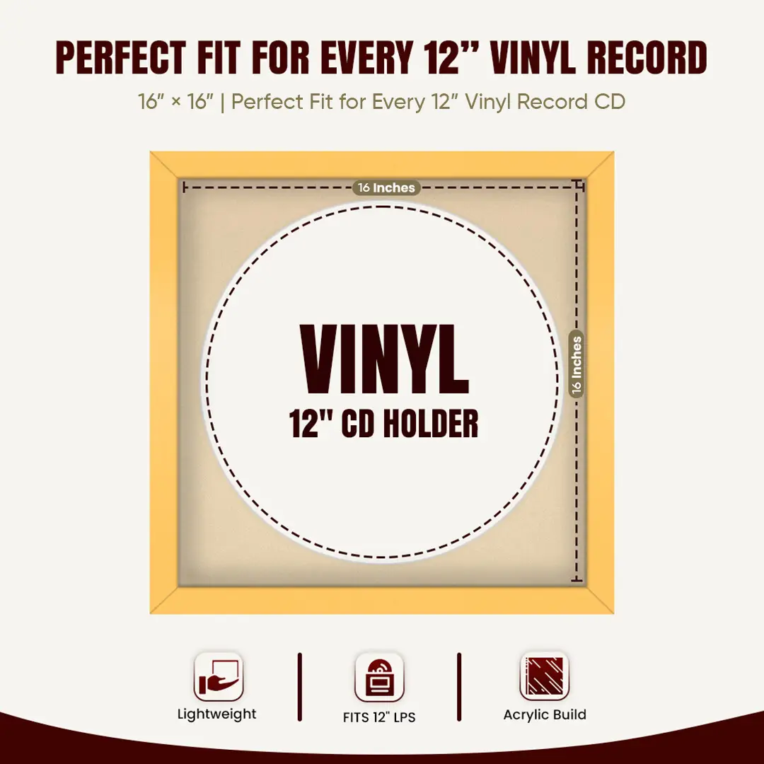 16x16" Modern Mustard Yellow Vinyl Record Frame With Ivory Mount For 12" LP Discs | Elegant Frame For Music Lovers thumbnail 3