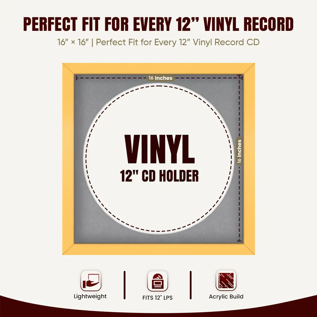 16x16" Modern Mustard Yellow Vinyl Record Frame With Mid Grey Mount For 12" LP Discs | Premium Wall Frame For Music Enthusiasts thumbnail 3