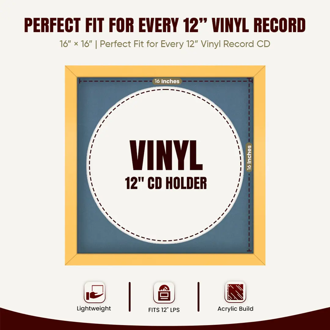 16x16" Modern Mustard Yellow Vinyl Record Frame With Pompador Mount For 12" LP Discs | Contemporary Wall Display thumbnail 3
