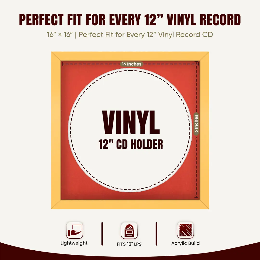 16x16" Modern Mustard Yellow Vinyl Record Frame With Poppy Red Mount For 12" LP Discs | Elegant Frame For Music Lovers thumbnail 3