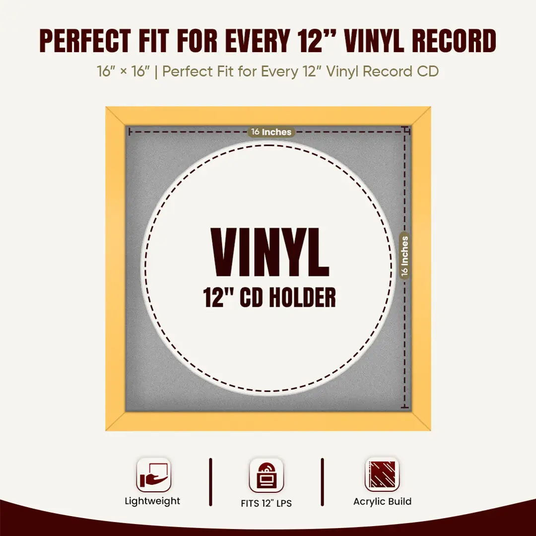 16x16" Modern Mustard Yellow Vinyl Record Frame With Silver Mount For 12" LP Discs | Contemporary Wall Display thumbnail 3