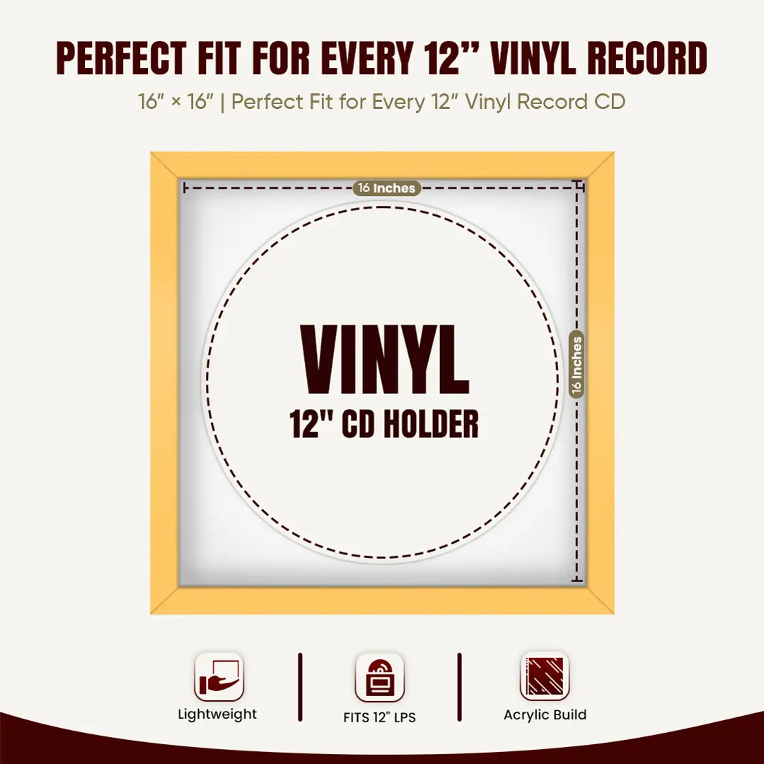 16x16" Modern Mustard Yellow Vinyl Record Frame With Ice White Mount For 12" LP Discs | Elegant Frame For Music Lovers thumbnail 3