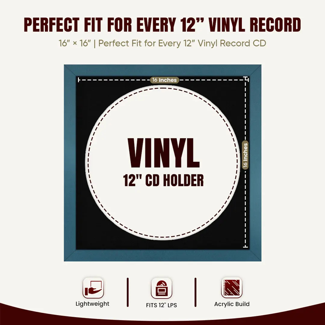 16x16" Modern Navy Blue Vinyl Record Frame With Black Mount For 12" LP Discs | Contemporary Wall Display thumbnail 3