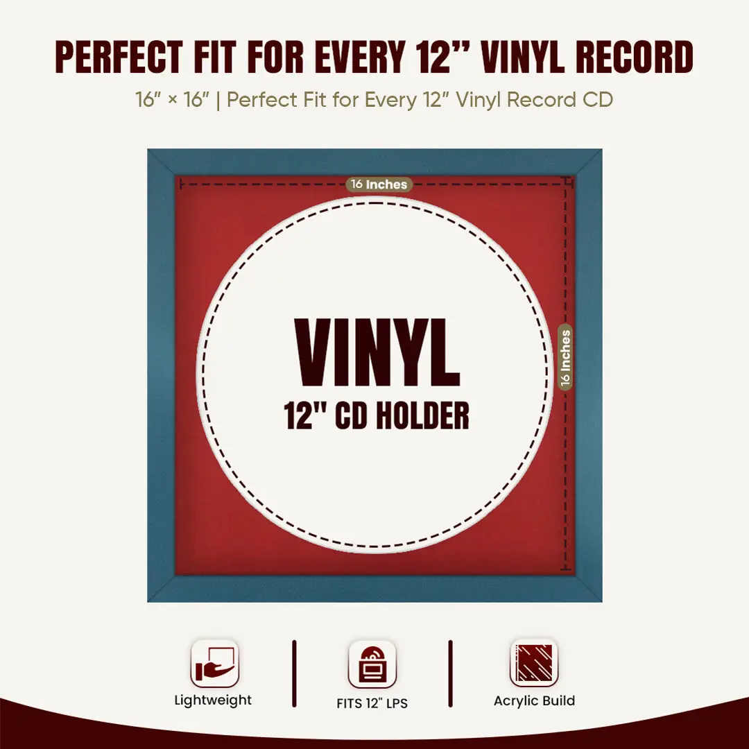 16x16" Modern Navy Blue Vinyl Record Frame With Crimson Mount For 12" LP Discs | Elegant Frame For Music Lovers thumbnail 3