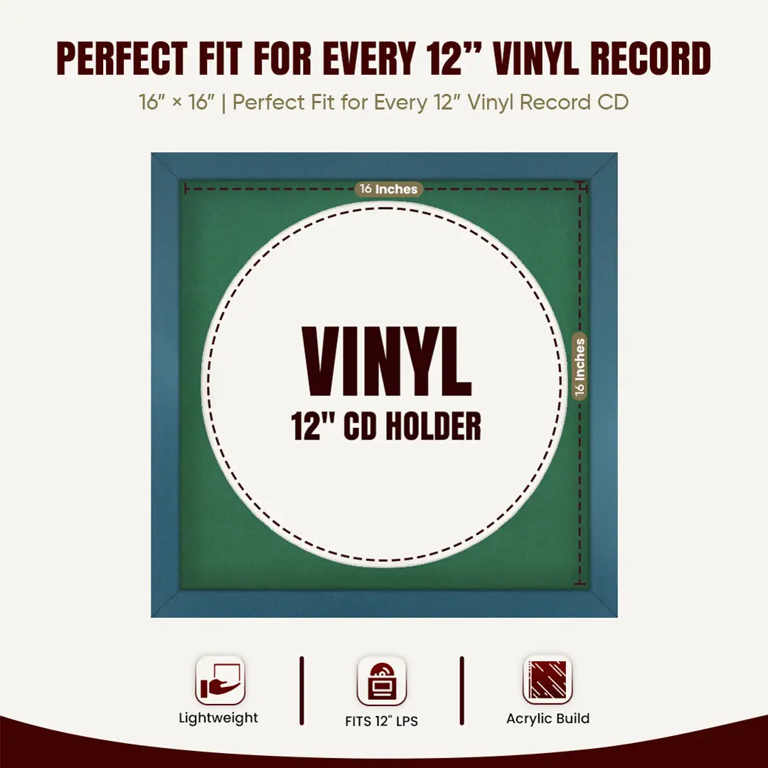 16x16" Modern Navy Blue Vinyl Record Frame With Emerald (Green) Mount For 12" LP Discs | Contemporary Wall Display thumbnail 3