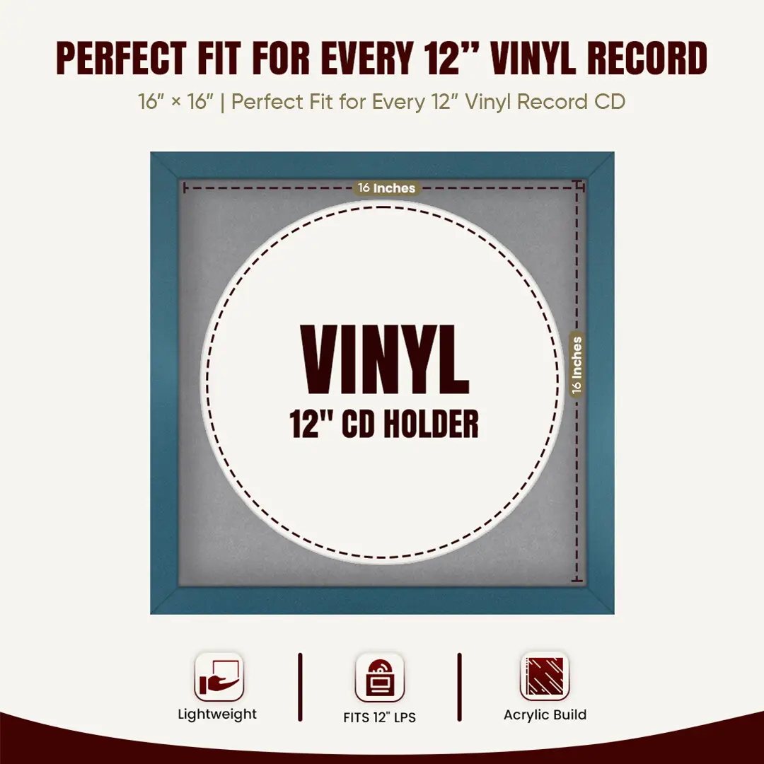 16x16" Modern Navy Blue Vinyl Record Frame With Mid Grey Mount For 12" LP Discs | Contemporary Wall Display thumbnail 3
