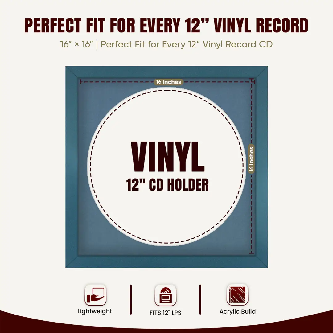16x16" Modern Navy Blue Vinyl Record Frame With Pompador Mount For 12" LP Discs | Contemporary Wall Display thumbnail 3