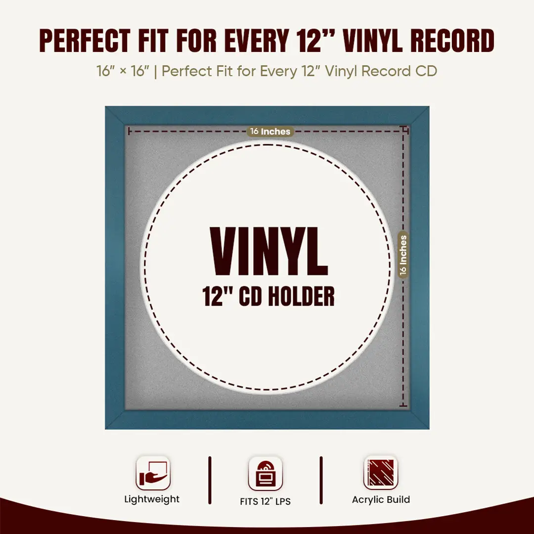 16x16" Modern Navy Blue Vinyl Record Frame With Silver Mount For 12" LP Discs | Elegant Frame For Music Lovers thumbnail 3