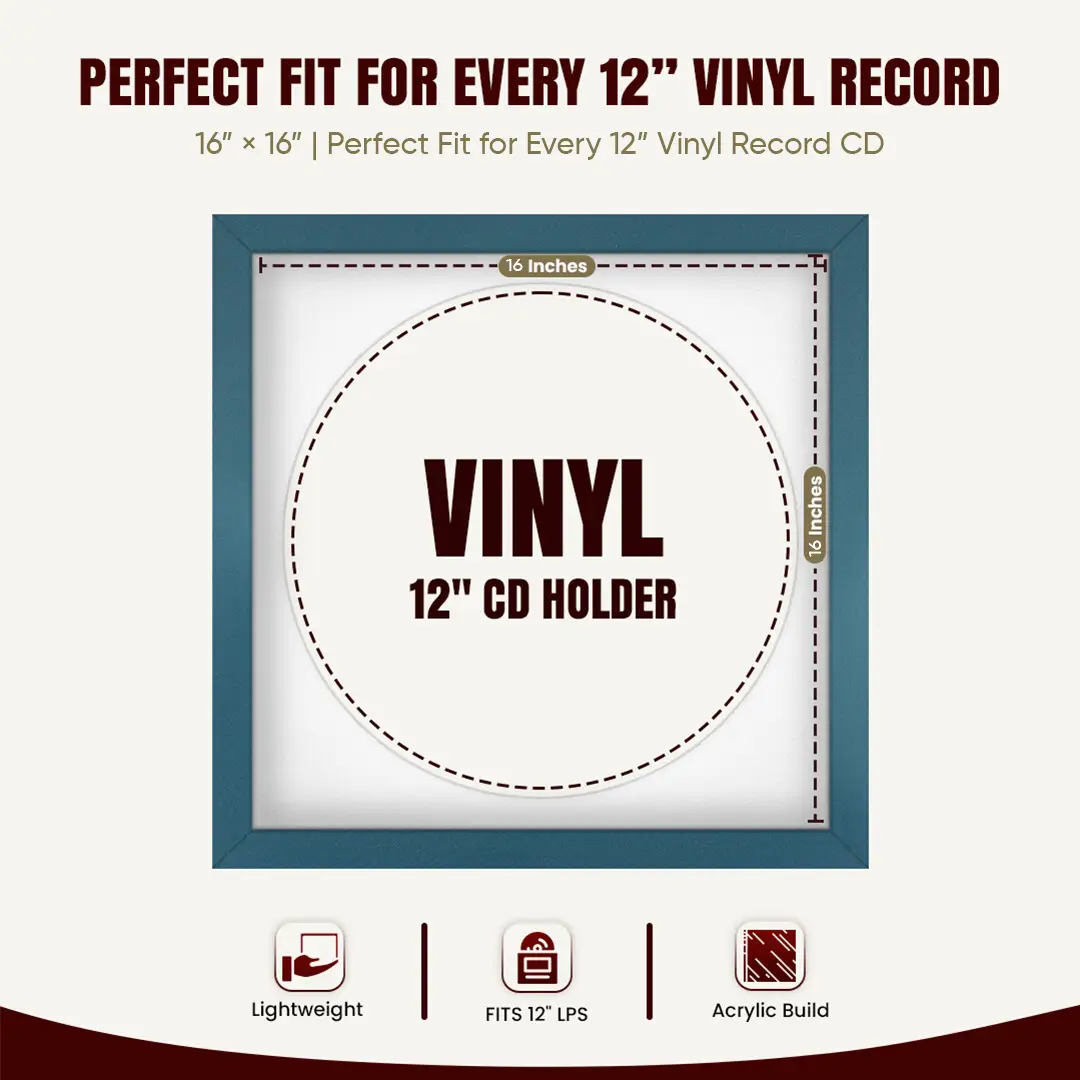 16x16" Modern Navy Blue Vinyl Record Frame With Ice White Mount For 12" LP Discs | Contemporary Wall Display thumbnail 3