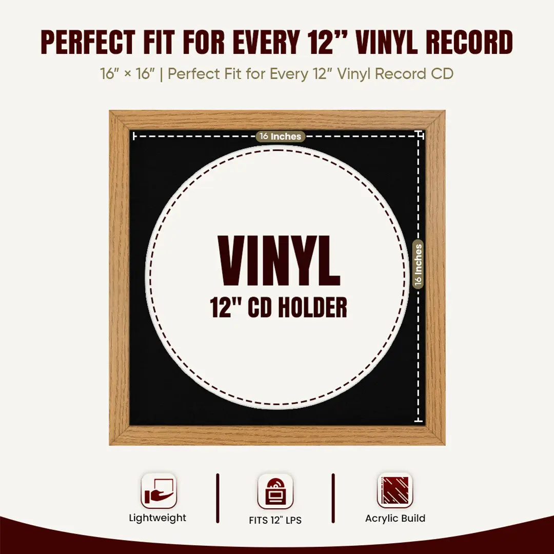 16x16" Modern Oak Vinyl Record Frame With Black Mount For 12" LP Discs | Contemporary Wall Display thumbnail 3