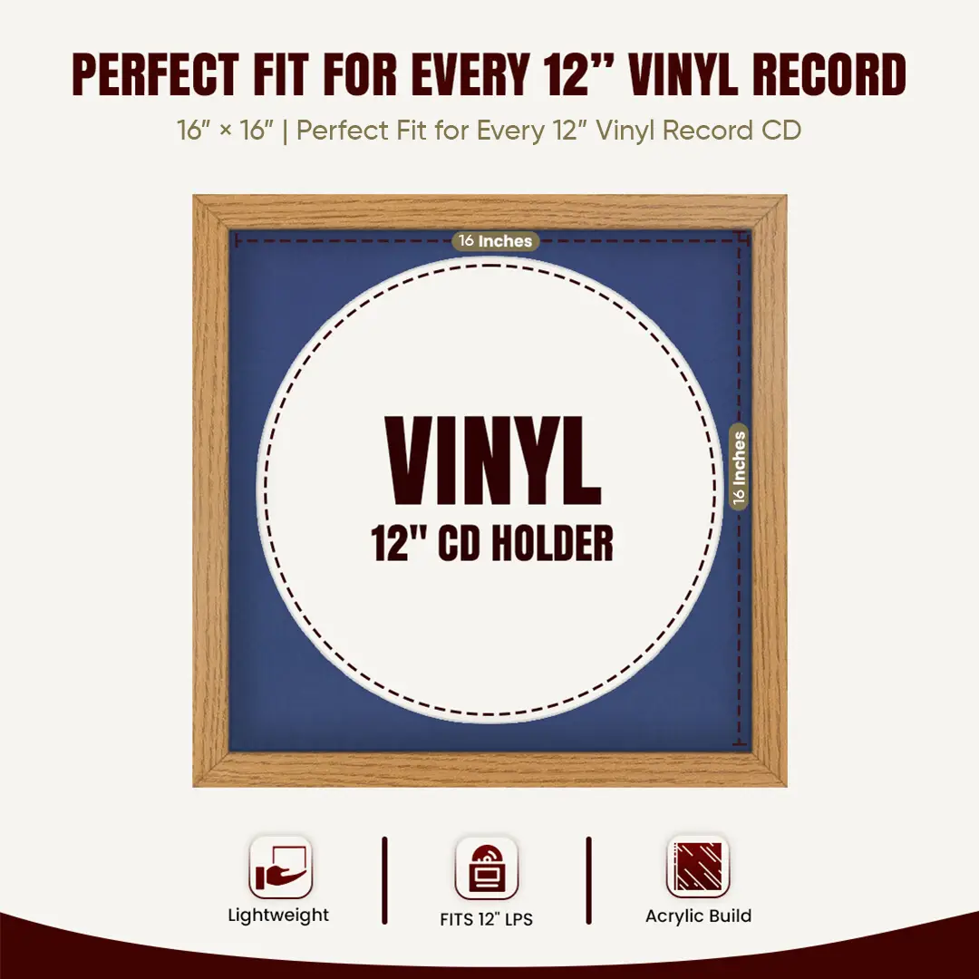 16x16" Modern Oak Vinyl Record Frame With Blue Mount For 12" LP Discs | Elegant Frame For Music Lovers thumbnail 3