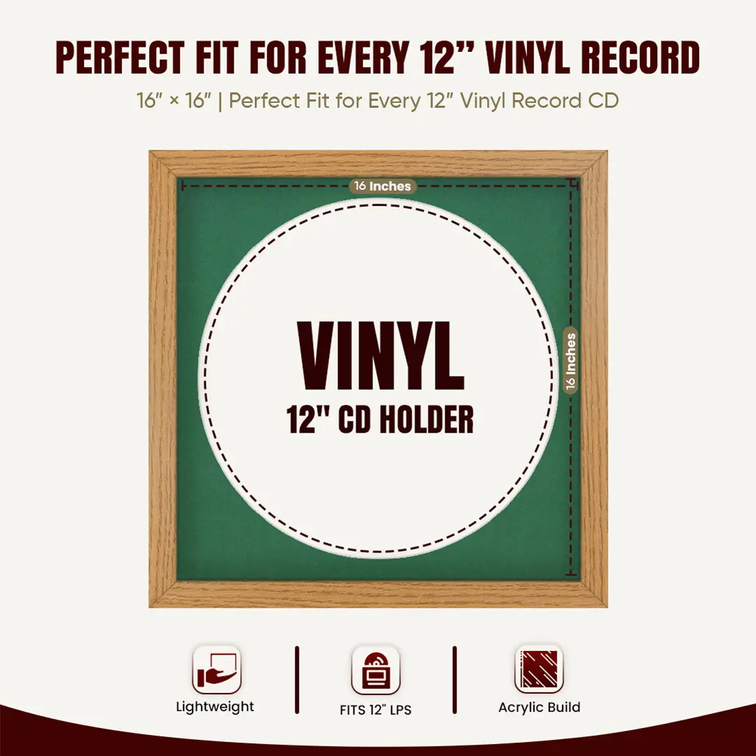 16x16" Modern Oak Vinyl Record Frame With Emerald (Green) Mount For 12" LP Discs | Elegant Frame For Music Lovers thumbnail 3