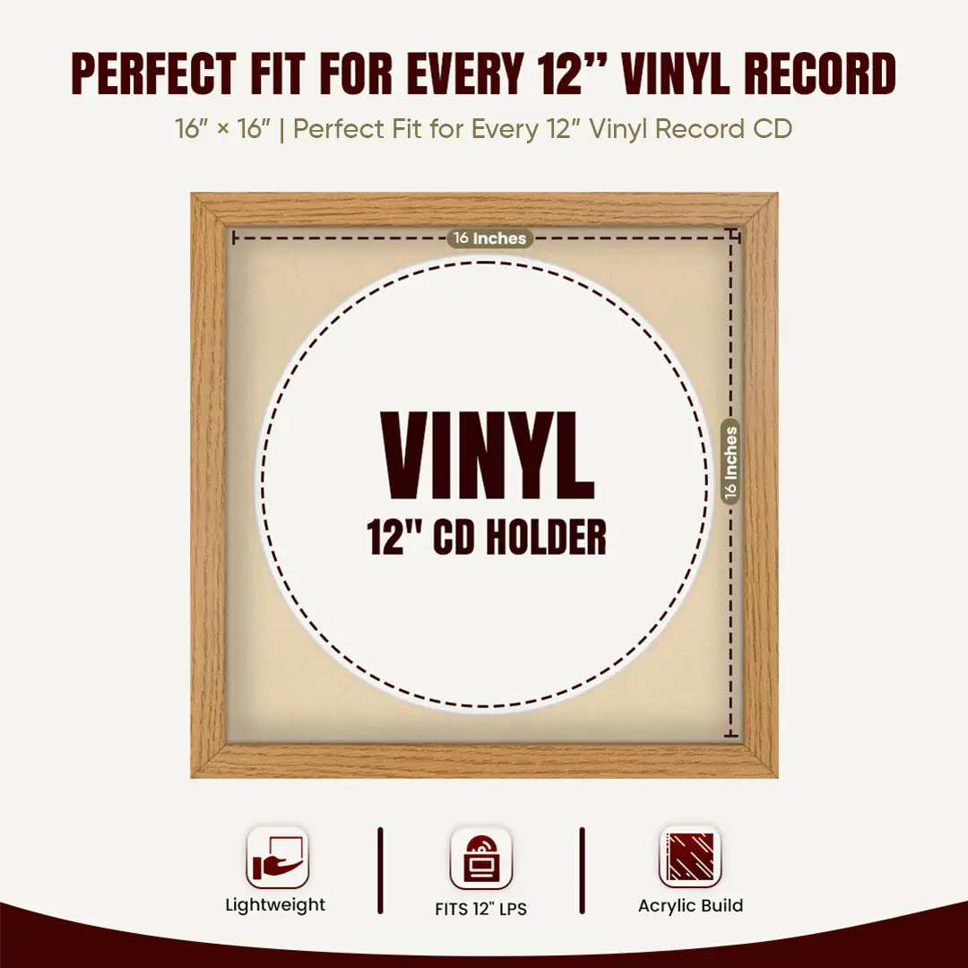 16x16" Modern Oak Vinyl Record Frame With Ivory Mount For 12" LP Discs | Contemporary Wall Display thumbnail 3