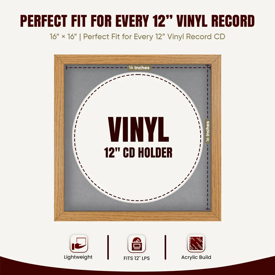 16x16" Modern Oak Vinyl Record Frame With Mid Grey Mount For 12" LP Discs | Premium Wall Frame For Music Enthusiasts thumbnail 3