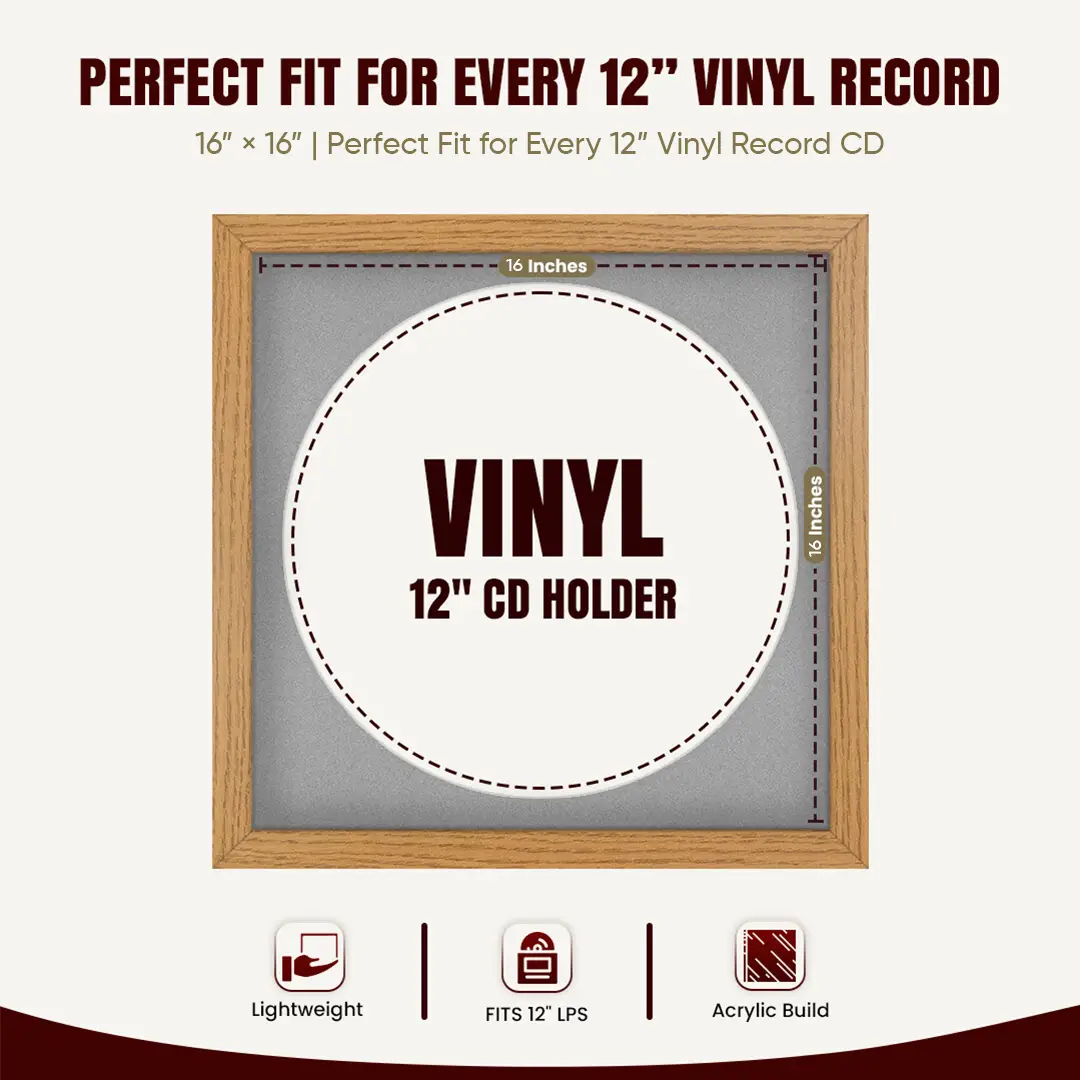 16x16" Modern Oak Vinyl Record Frame With Silver Mount For 12" LP Discs | Contemporary Wall Display thumbnail 3
