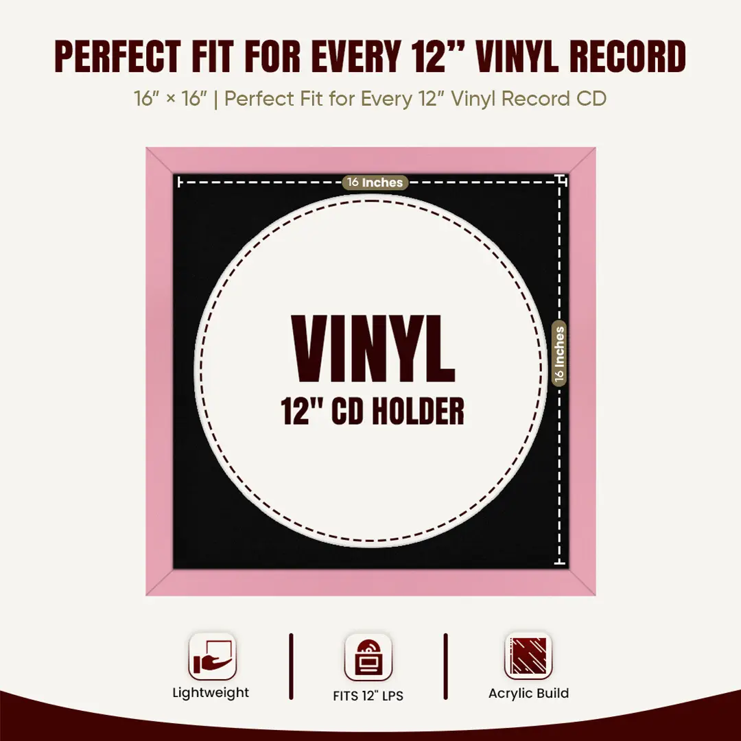 16x16" Modern Pastel Pink Vinyl Record Frame With Black Mount For 12" LP Discs | Elegant Frame For Music Lovers thumbnail 3