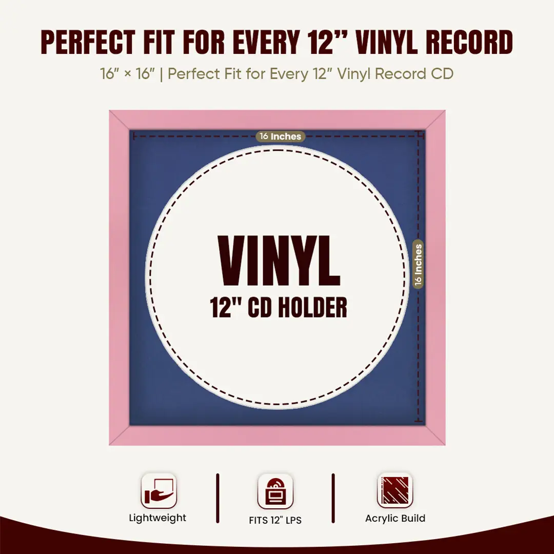 16x16" Modern Pastel Pink Vinyl Record Frame With Blue Mount For 12" LP Discs | Contemporary Wall Display thumbnail 3